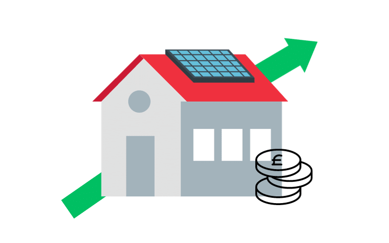A graphic displaying a house where it is indicated that the property value would increase if solar was installed.